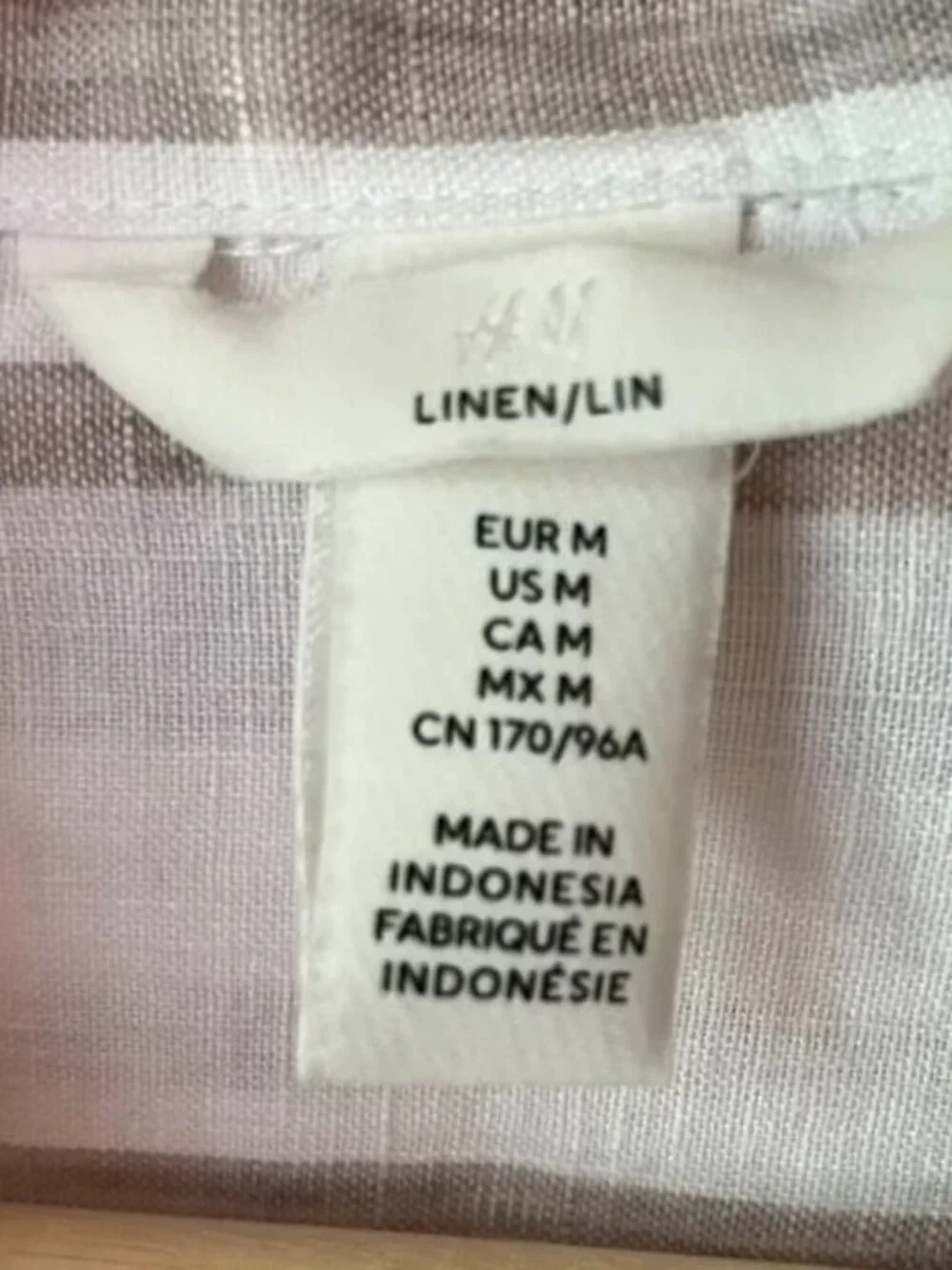 100% Linen Button Down Shirt | Beige Stripe | Size M - Picture 5 of 10